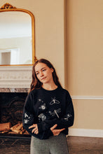Load image into Gallery viewer, festive bugs embroidered sweater with bug star sleeve detail