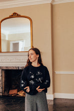 Load image into Gallery viewer, festive bugs embroidered sweater with bug star sleeve detail