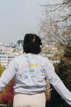 Load image into Gallery viewer, Embroidered I just wanna make nice things back sweater with doodle bee sleeve