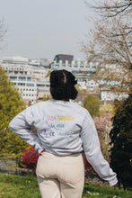 Load image into Gallery viewer, Embroidered I just wanna make nice things back sweater with doodle bee sleeve