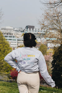 Embroidered I just wanna make nice things back sweater with doodle bee sleeve