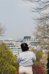 Embroidered I just wanna make nice things back sweater with doodle bee sleeve
