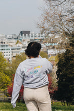 Load image into Gallery viewer, Embroidered I just wanna make nice things back sweater with doodle bee sleeve