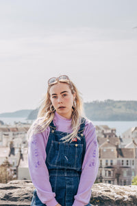 Embroidered bee sleeve sweater