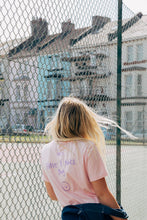Load image into Gallery viewer, Hey have a nice day embroidered back with doodle bee on front sleeve t-shirt