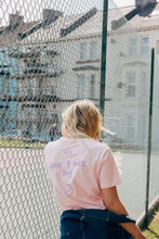Load image into Gallery viewer, Hey have a nice day embroidered back with doodle bee on front sleeve t-shirt