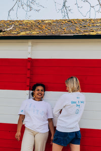 Embroidered hey have a nice day back sweater with today will be a good day reminder sleeve