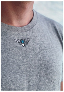 Mini turquoise moth embroidered organic t-shirt