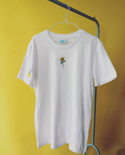 Load image into Gallery viewer, Sunflower and sun sleeve embroidered organic t-shirt