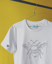 Load image into Gallery viewer, Big bee embroidered organic t-shirt with bee sleeve detail
