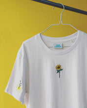 Load image into Gallery viewer, Sunflower and sun sleeve embroidered organic t-shirt