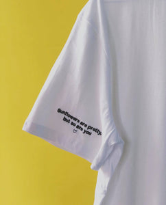 Sunflowers are pretty but so are you slogan embroidered t-shirt