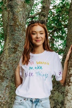 Load image into Gallery viewer, I just wanna make nice things embroidered t-shirt with  doodle bee on front sleeve