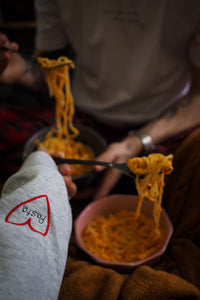 Pasta heart and slogan embroidered sweater