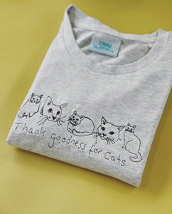 Thank goodness for cats embroidered Organic t-shirt.