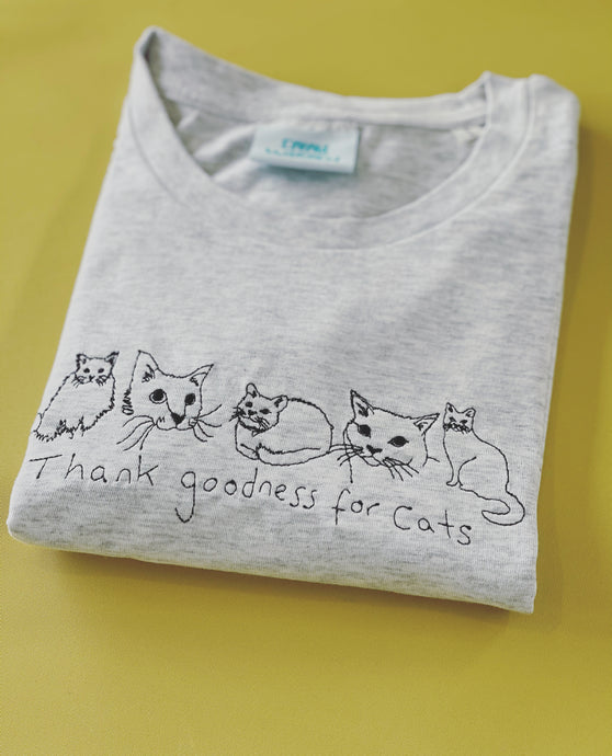 Thank goodness for cats embroidered Organic t-shirt.