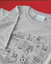 Load image into Gallery viewer, Cat doodle embroidered organic t-shirt.