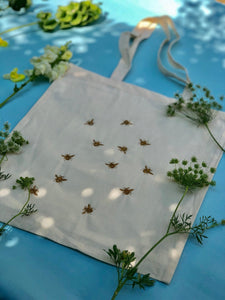 Lots of bees embroidered tote bag
