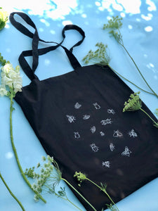 Lots of bugs embroidered tote bag