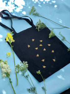 Lots of bees embroidered tote bag