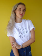 Load image into Gallery viewer, Floral embroidered organic t-shirt design