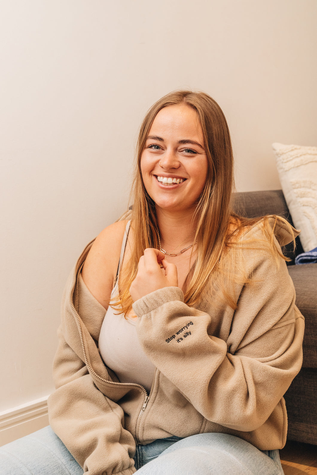Embroidered full length sleeve fleece