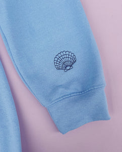 Ocean embroidered sweater with shell sleeve