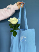 Load image into Gallery viewer, Embroidered initial tote with mini bee strap