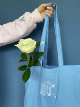 Load image into Gallery viewer, Embroidered initial tote with mini bee strap