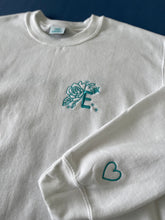 Load image into Gallery viewer, floral bee initial heart sleeve sweater