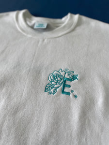 floral bee initial heart sleeve sweater