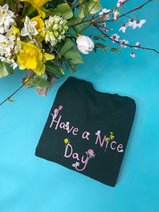 Embroidered Floral ' have a nice day ' back sweater