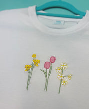 Load image into Gallery viewer, Embroidered trio of Spring flowers T-shirt