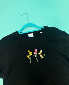 Embroidered trio of Spring flowers T-shirt