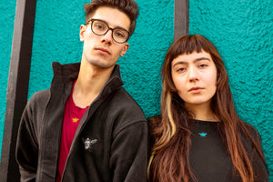 Unisex black fleece with silver bee embroidery