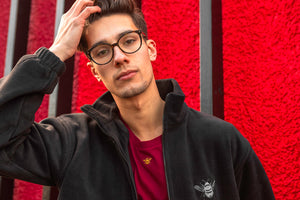 Unisex black fleece with silver bee embroidery