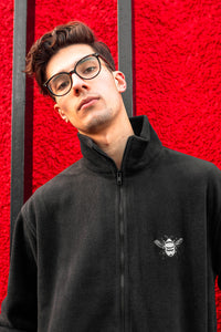 Unisex black fleece with silver bee embroidery