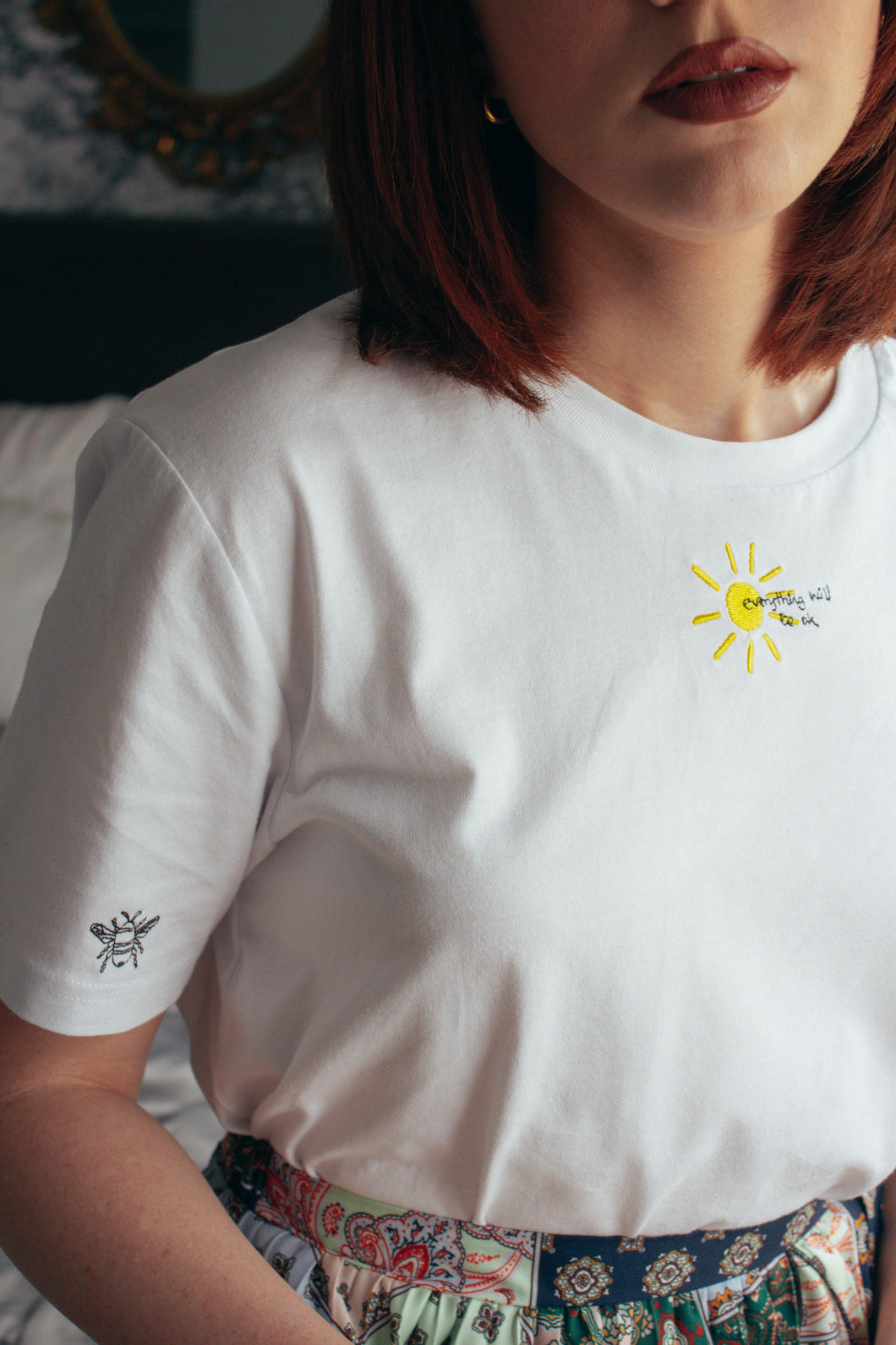 Everything will be ok slogan and embroidered sun t-shirt