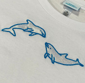 Holographic Dolphin Embroidered t shirt Emma Warren ltd