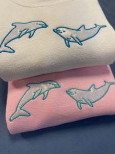 Holographic Dolphin embroidered sweater