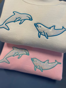 Holographic Dolphin embroidered sweater