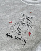 Load image into Gallery viewer, Not today embroidered cat sweater with heart sleeve detail