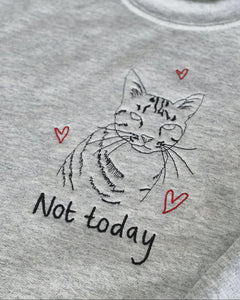 Not today embroidered cat sweater with heart sleeve detail