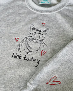 Not today embroidered cat sweater with heart sleeve detail