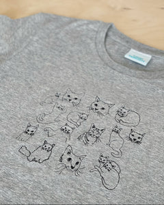 Cat doodle embroidered organic t-shirt.