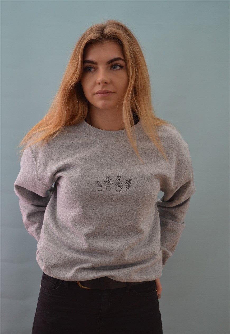 Plant embroidered sweater
