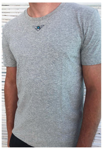 Mini turquoise moth embroidered organic t-shirt