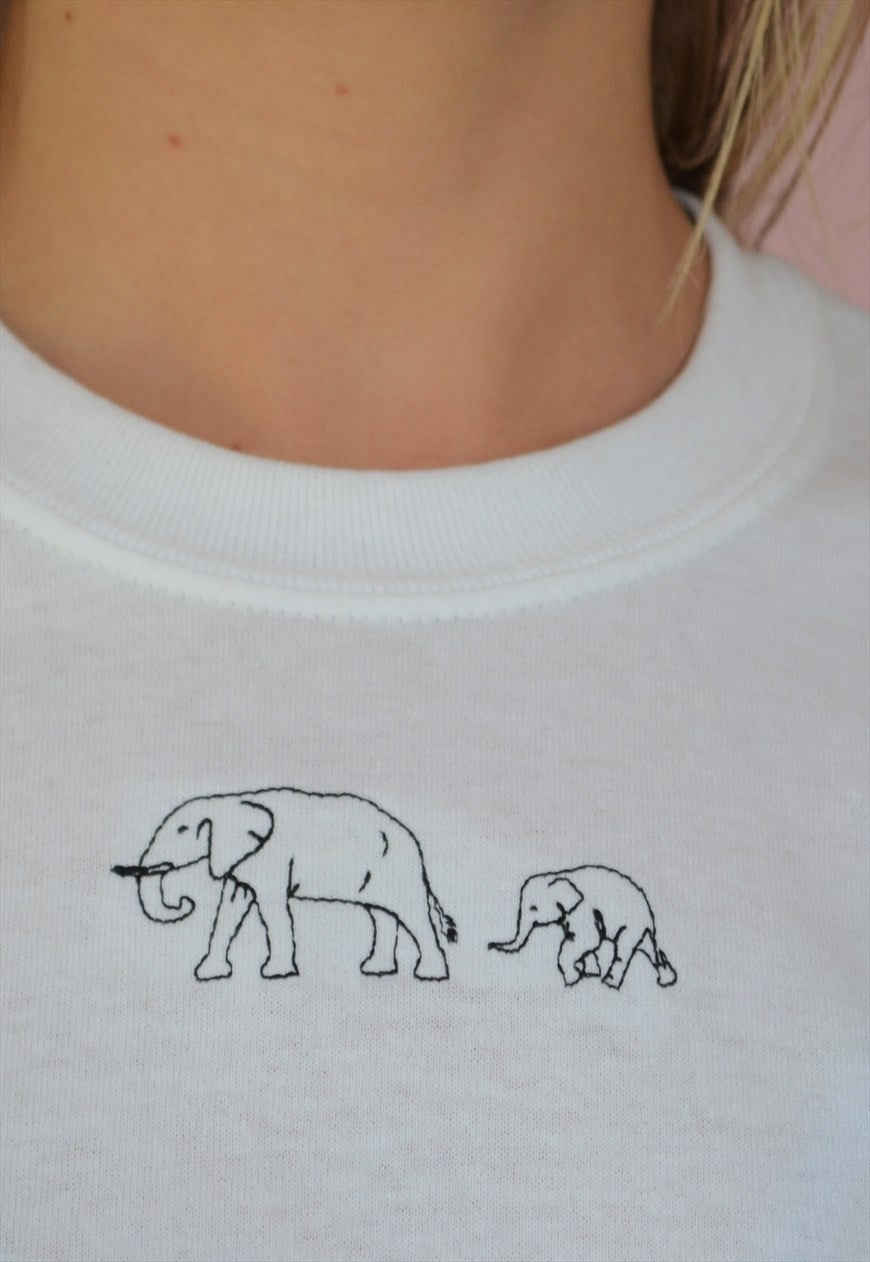 Elephant embroidered organic t-shirt design.