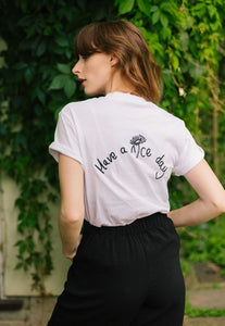 Have a nice day back embroidered slogan with daisy t-shirt