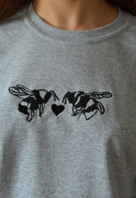Load image into Gallery viewer, Heart bee&#39;s embroidered design on organic t-shirt
